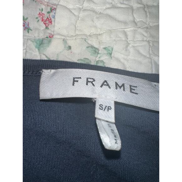 FRAME NAVY RUCHED SLEEVE 100% COTTON TEE S - Picture 2 of 8